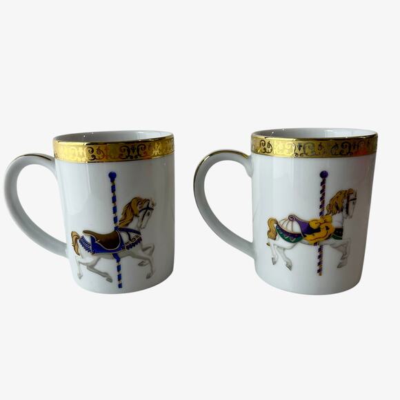 Royal Gallery Gold Buffet Carousel Set 2 China Coffee Cups Purple Blue Gold Rim - Picture 2 of 12